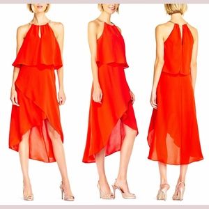 NEW Adrianna Papell High Low‎ Popover Crepe Dress in Fire Orange [SZ 4 ]